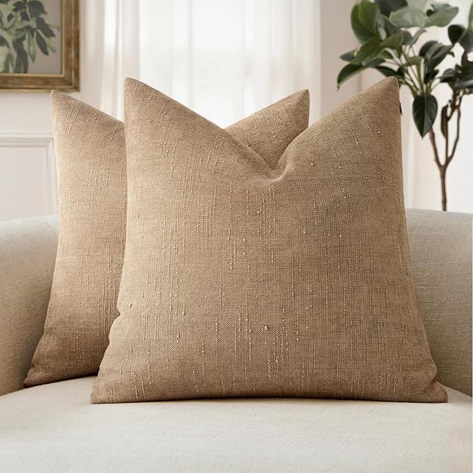 MIULEE Textured Chenille Throw Pillow Covers 22x22 Inch Starfish Khaki | Pack of 2 Camel Decorative Soft Pillows, Solid Textured Cushion Covers, Modern Home Decor for Couch Sofa Bedroom Living Room