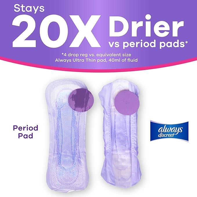 Always Discreet Adult Incontinence Pads for Women, Drier, 4 Drop Regular Length, Moderate Absorbency, Pads for Bladder Control Management, Bladder Leaks, & Postpartum Pads, 66ct