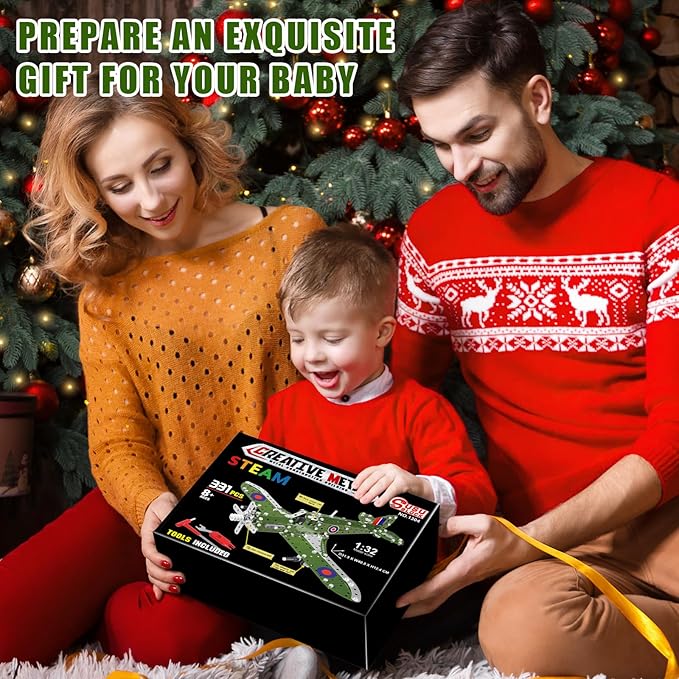Model Airplane, Assembly Building Set 1:32 Scale Airplane Model Metal Toys, STEM Projects for Kids Ages 8-12, DIY Education Airplane Metal Model Kits