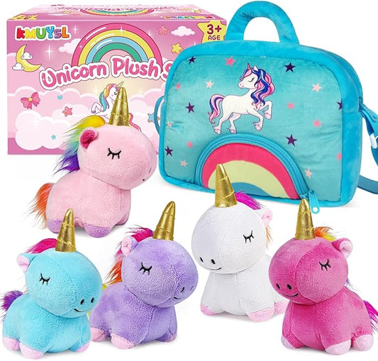 KMUYSL Toys for Ages 3 4 5 6 7 8+ Years - Plush Mommy Stuffed Animal with 4 Babies in Her Tummy, Soft Plush Toys Set, Christmas Birthday Gifts for Girls Boys Baby, Toddler, Kids (Unicorn Toys)