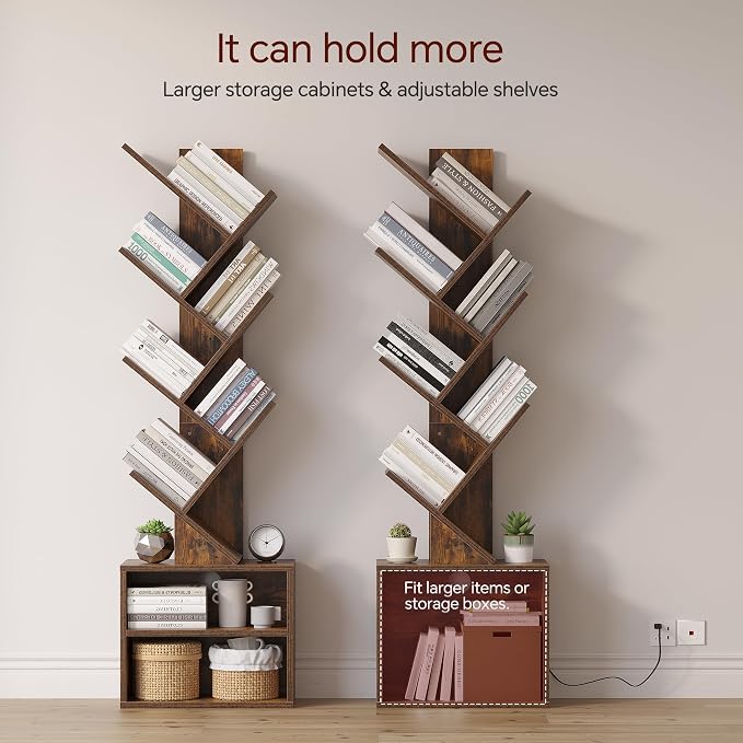 SUNMORY 6 Tier Tree Bookshelf with Lights, Bookcase with Storage Organizer | Dimmable LED Corner Bookshelf, Small Book Case, Narrow Floor Standing Book Shelf for Living Room, Bedroom & Home Office