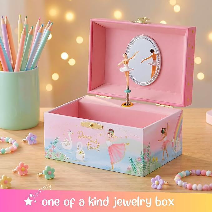 Giggle & Honey Musical Ballerina Jewelry Box for Girls - Kids Music Box with Spinning Ballerina, Ballet Birthday Gifts for Little Girls, Jewelry Boxes, 6 x 4.7 x 3.5 in - Ages 3-10,Pink