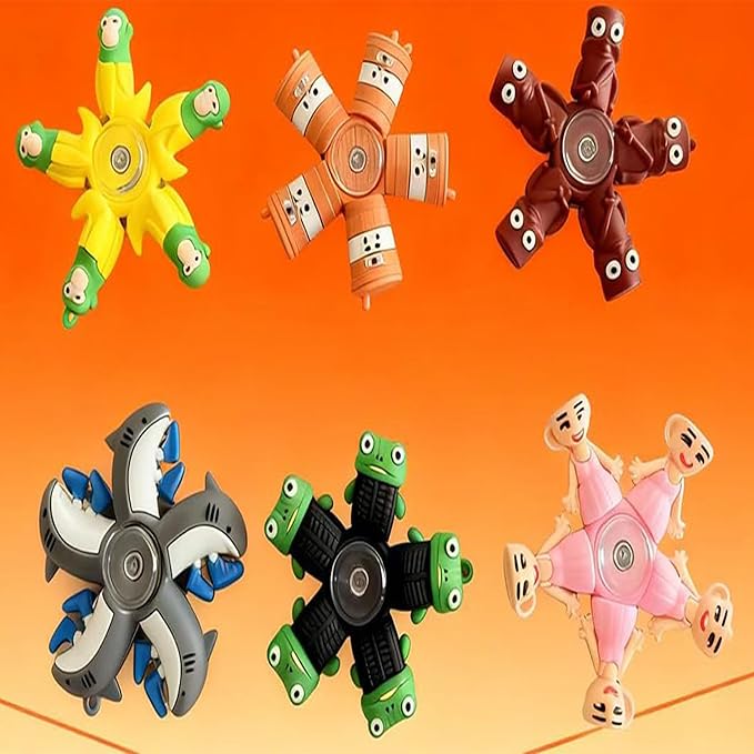 JDF® Fidget Spinners Toys 6 Pack, Sensory Hand Fidget Pack Bulk, 5-in-1 Office Room Figurine Decor, Colorful Mystery Animal Action Figurines Set Birthday Party Kids Adults(6PCs)