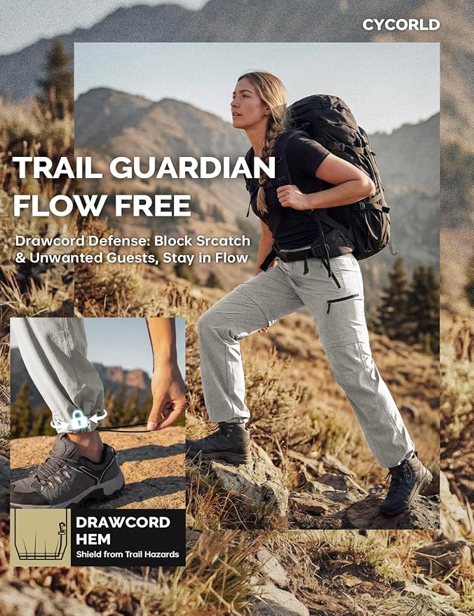 Cycorld Women's-Hiking-Pants-Convertible Quick-Dry-Stretch-Lightweight Zip-Off Outdoor Pants with 5 Deep Pockets