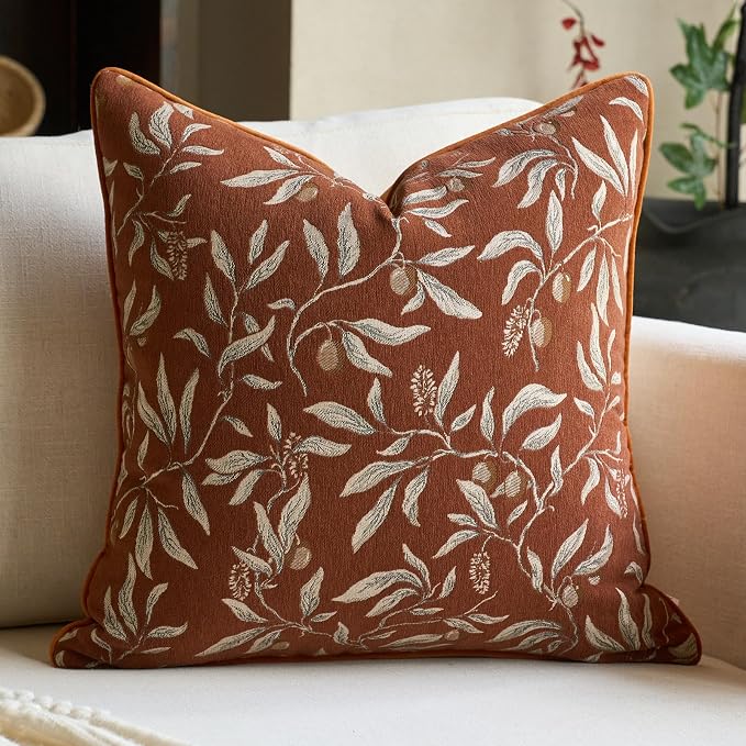 Alerfa Orange Floral Throw Pillow Cover 20 x 20 Inch Sqaure Luxury Decorative Pillow Cover for Couch Living Room Bedroom