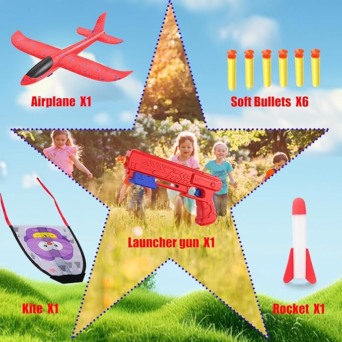 5PCS Airplane Launcher Toys, EVA Foam Glider Catapult Plane Toy for Kids Flying Toy - Fun Outdoor Flying Toy for Children Birthday Gifts for Boy Girl, Party Supplies,Red