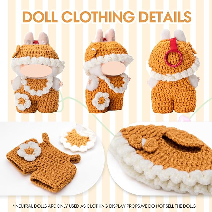 Hand-Crocheted Clothes for Labubu Clothes/for Labubu Outfits, 3-Piece Clothes Set for 17cm Lububu Doll, Doll Clothes Designer Accessories for La Bubu, Sweaters & Hat.