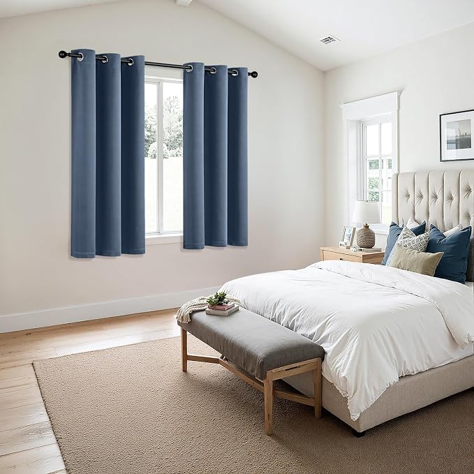 MIULEE Blackout Curtains for Bedroom 2 Panels 34 x 63 Inch Long Stone Blue | Thermal Insulated, Living Room Darkening Grommet Drapes, Noise Reducing, Light Blocking Window Treatments