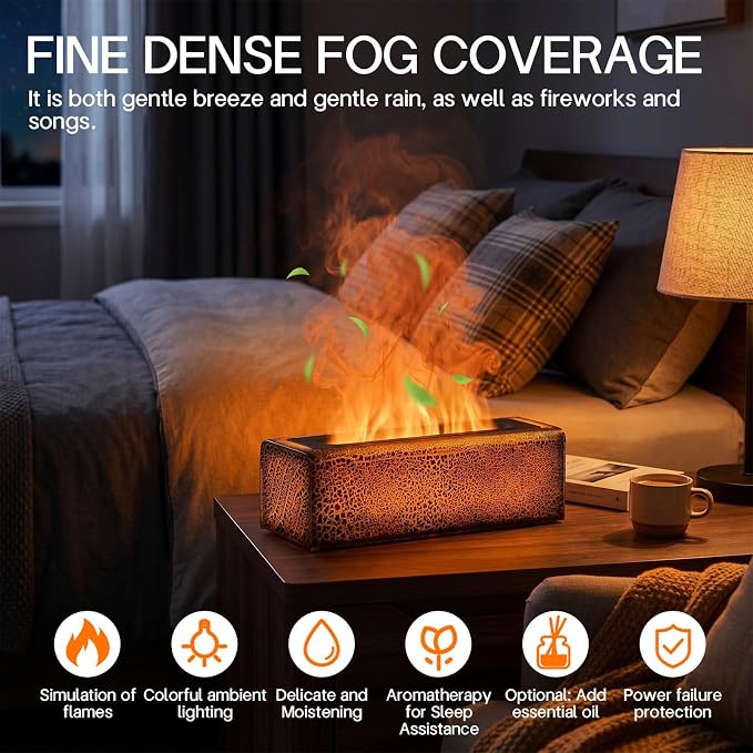150ml Flame Essential Oil Diffuser Ultrasonic Cool Mist Humidifier | 7 color LED lights, 3 timing settings & waterless auto shutoff; ideal aromatherapy decor for bedroom, office & yoga room