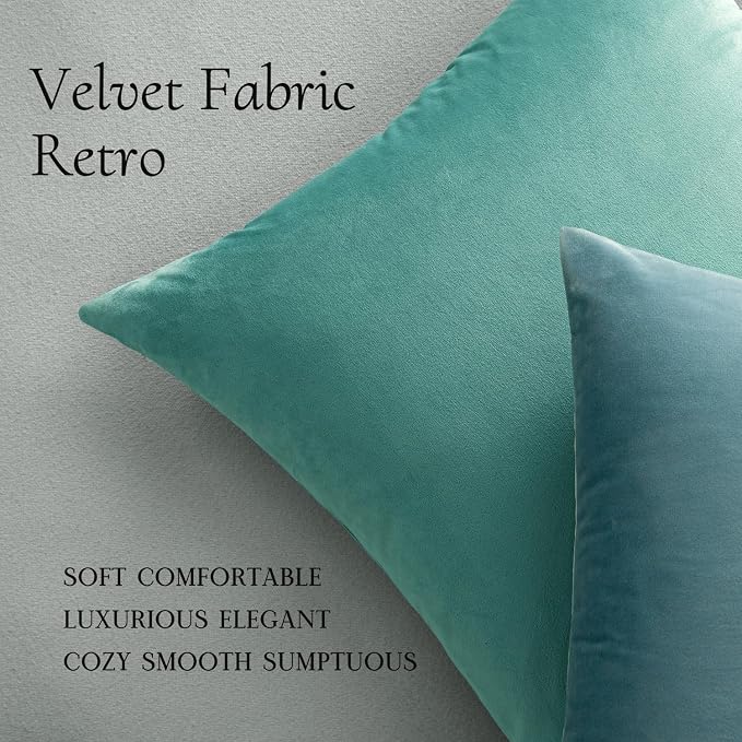 MIULEE Velvet Throw Pillow Covers 18x18 Inch Pack of 2 Aqua Green | Soft Solid Decorative Pillow Covers, Modern Luxury Home Decor, for Couch Chair Sofa Bedroom Livingroom