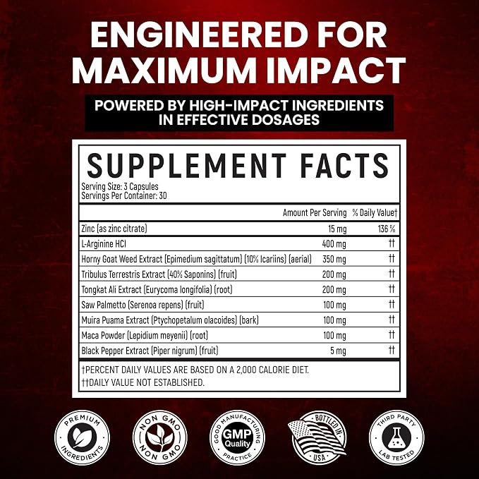 Premium Male Enhancement | Rapid Acting Blood Flow Support | Bigger, Rock Hard, Longer | 9 in 1 Intimacy Complex to Restore Confidence, California Manufactured, 3rd Party Tested – 90 Caps