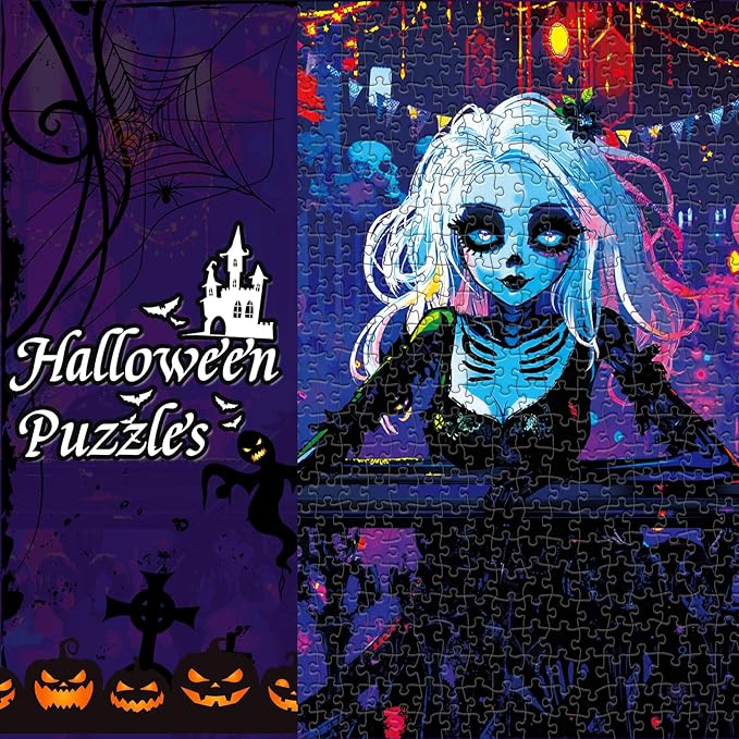 Puzzles 1000 Pieces for Adults,Horror Puzzles for Adults 2 Pack, Glow in The Dark - Skeleton Princess & Prince Jigsaw Puzzle, Spooky Night Scene Gift, 26.77x19.29 Inch