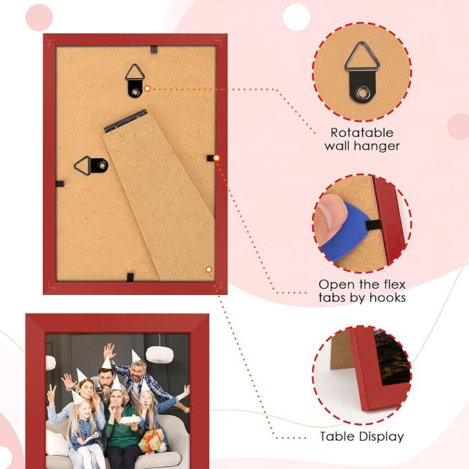 FIXSMITH 4x6 Picture Frame Set of 2, Red Photo Frame 4x6 with HD Plexiglass, Brown Picture Frames Collage for Tabletop or Wall Display