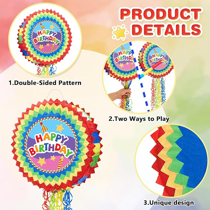 WERNNSAI Happy Birthday Pinata - Happy Birthday Party Games for Kids Birthday-themed Party Supplies Sunflower Party Decorations Mexican Color Design Sunshine Decor Favors with Stick & Blindfold