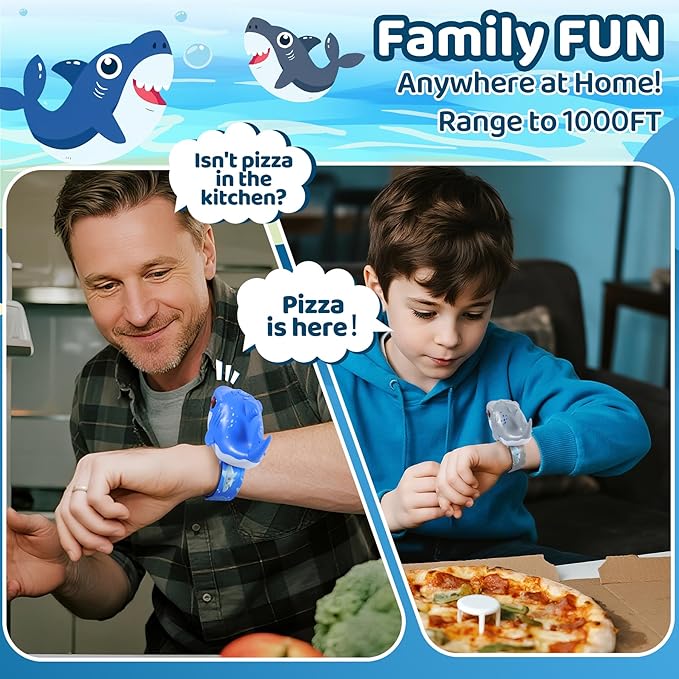 Vvinca Walkie Talkies for Kids 2 Pack - Toys for Boys Age 3-5 5-7 8-12 Christmas Birthday Gifts for Toddlers Adjustable Strap Long Range Clear Sound Camping Outdoor Game Shark Walkie-Talkie
