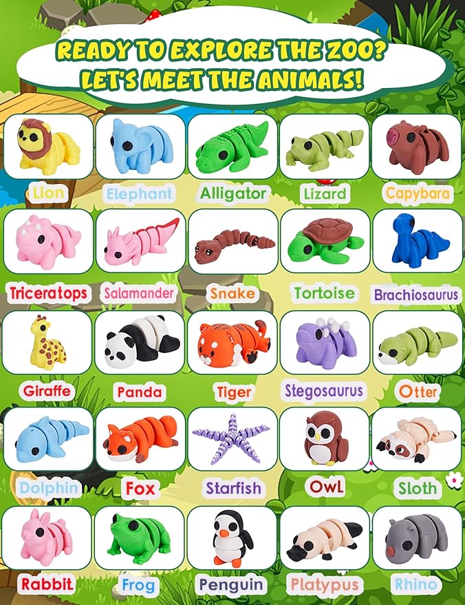 SHUWND MINI 3D Printed Zoo Animals Felt Story Board Set, 25Pcs Jungle Animals Toys, Thicker Flannel Board, Preschool Learning Toy, Interactive Storytelling Teaching 3D Printed Toys Play Activity Kits