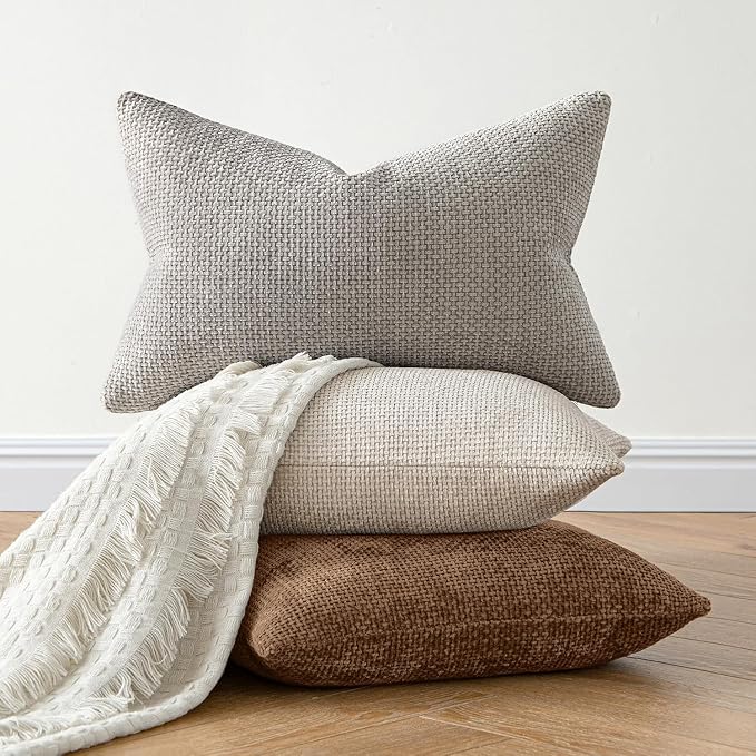 MIULEE Decorative Couch Throw Pillow Covers 18x18 in Golden Brown 2 Pack | Modern Boho Neutral Accent Pillows, Soft Chenille Pillow Covers, Farmhouse Cushion Cases for Home Decor Bed Sofa Living Room