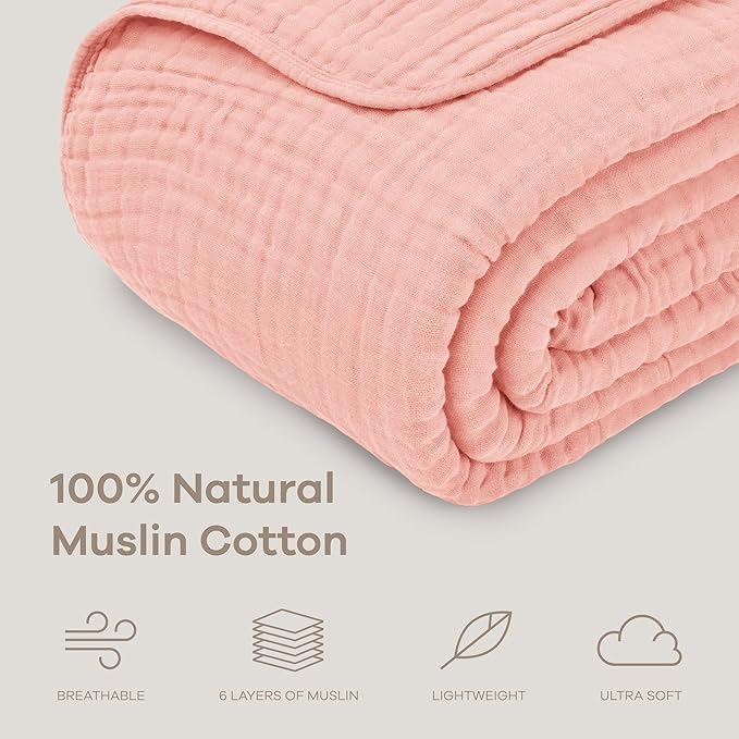 Comfy Cubs Adult Muslin Blanket 108x90” King Swaddle Blankets, Bold Blush | 6 Layer Soft, Breathable & Lightweight Muslin Adult Blanket - Machine Washable & Designed in the US Bedding for All Seasons