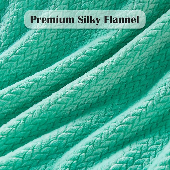 NEWCOSPLAY Fleece Leaves Pattern Twin Blanket, Aqua, 60"x80" | Super Soft Throw Blanket, Lightweight Cozy Bed Sofa Blanket, Premium Silky Flannel Fleece, Travel Blanket for All Season Use