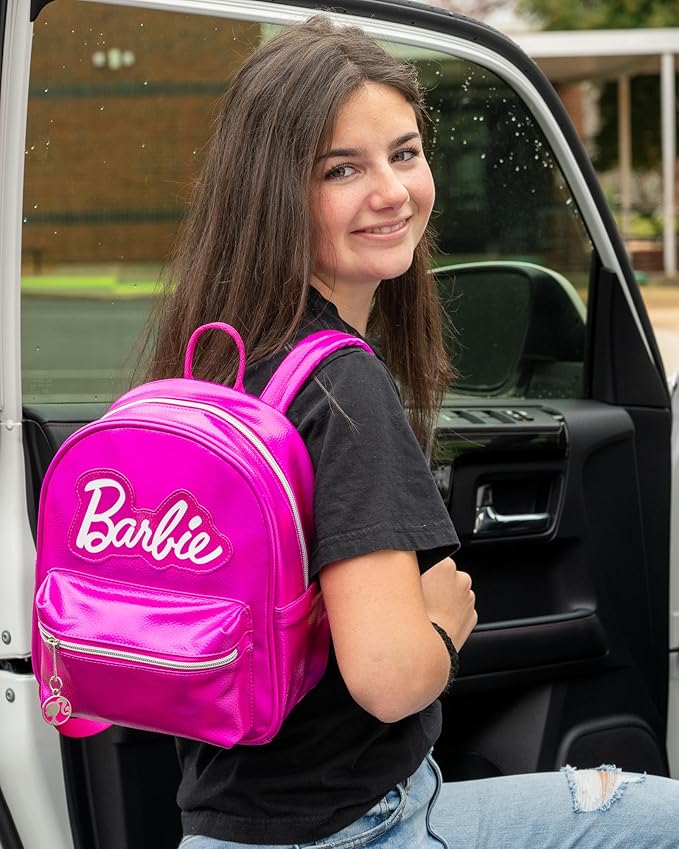 AI ACCESSORY INNOVATIONS Barbie Iconic Vegan Leather Cosplay Mini Backpack Purse, 10.5 Inch, Barbie Pink