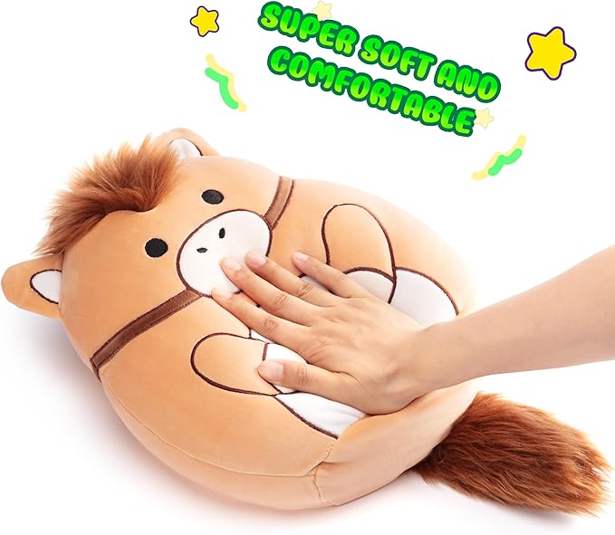 Original 12-inch Horse Plush Pillow Stuffed Animal Toy,Big Size Soft Cute Fat Cuddle Huggable Adorable Plushie,Gift for Kids