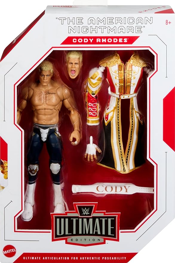 Mattel WWE Ultimate Edition Action Figure & Accessories Set, The American Nightmare Cody Rhodes 6-inch Collectible with 30 Articulation Points & Swappable Pieces