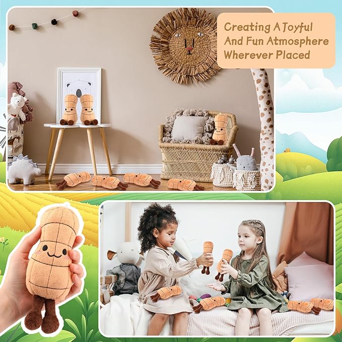 12 Pcs Peanut Plush Stuffed Toy 7 inch Soft Stuffed Toy Doll Cute Peanut Plush Smile Face Groundnut Plushes for Kids Gift