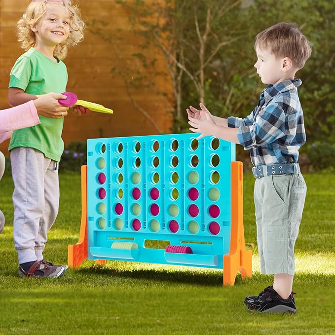 COSTWAY Giant 4 in a Row Game with Storage Carry Bag, Jumbo 4-to-Score Game with Chesses, Quick Release Slider for Kids Adults, Indoor Outdoor Backyard, Free-Standing/Wall-mounting (Red&Orange)