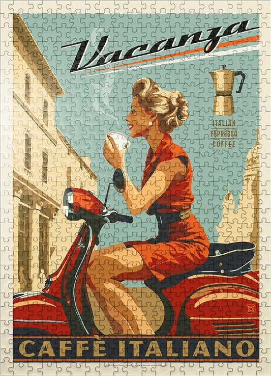 MyPuzzle Vacanza Italiana Coffee, Vintage Poster - Premium 500 Piece Jigsaw Puzzle for Adults