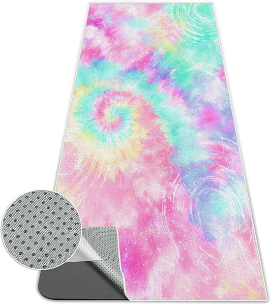 Yoga Mat Towel,Hot Yoga Towel High-Definition Pattern,Machine Washable with Ultra-Absorbent Yoga Towels for Hot Yoga Non Slip for Fitness,Exercise,Pilates,72 x 27 in,Pink and Green Gradient