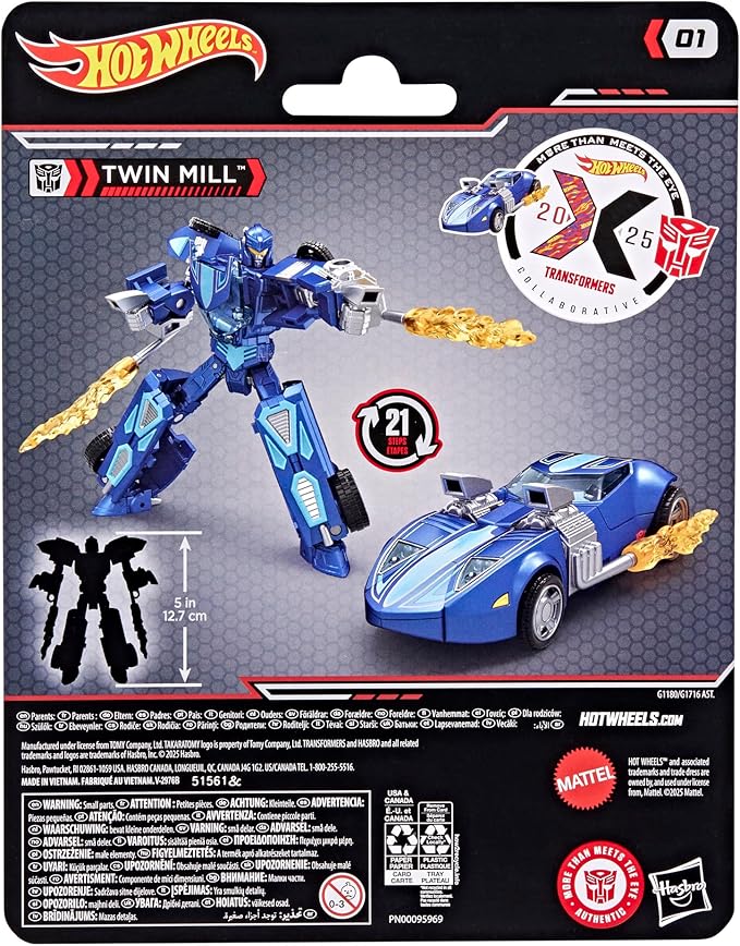 TRANSFORMERS Collaborative Hot Wheels x Twin Mill, Deluxe Class 5-Inch Robot Action Figure Converts to Racecar, Car Toys for Ages 8+