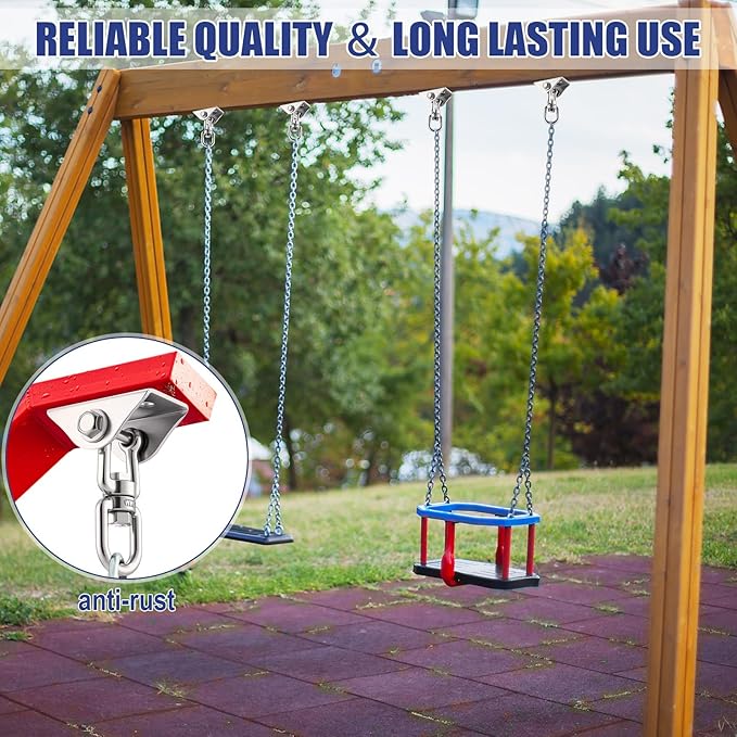 Tandefio 6 Sets of Robust Swing Hangers for Wooden Concrete Set with Hook Screw Bolt Washer 360 Swivel Stainless Steel Swingset Accessory for Porch Patio Yoga Indoor Outdoor, 2000 LB Capacity, Silver