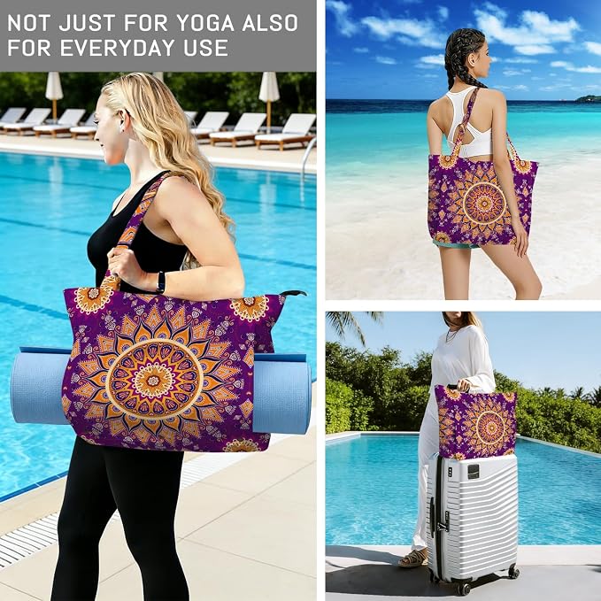 Mandala Yoga Mat Bag Large Yoga Bags and Carrier Fits All Your Stuff Yoga Tote Bags with Zipper Pocket Pilates Bag