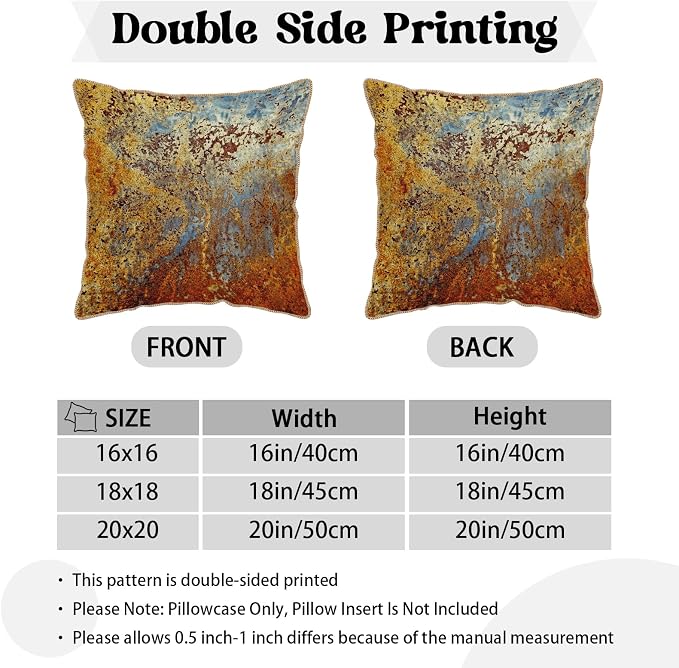 KSLIDS Brown Rust Soft Velvet Throw Pillow Covers Set of 2 Gold Orange Teal Rustic Decorative Pillow Covers 16x16 Inch Rusty Copper Metallic Bronze Pillow Case for Sofa Couch Living Room Home Decor