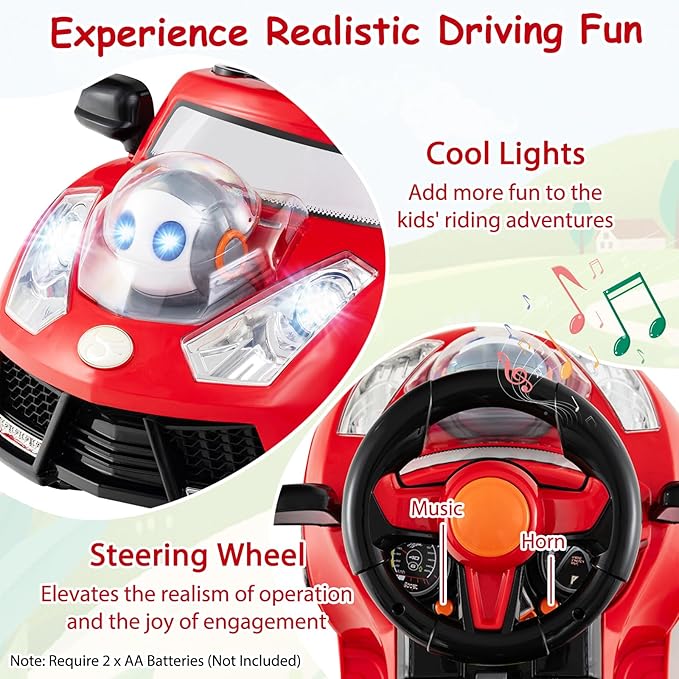 HONEY JOY Ride On Push Car for Toddlers, Alien Theme Ride On Car Sliding Car w/Steering Wheel, Music & Lights, Under Seat Storage, No Batteries, Kids Ride On Toys for Boys and Girls (Red)