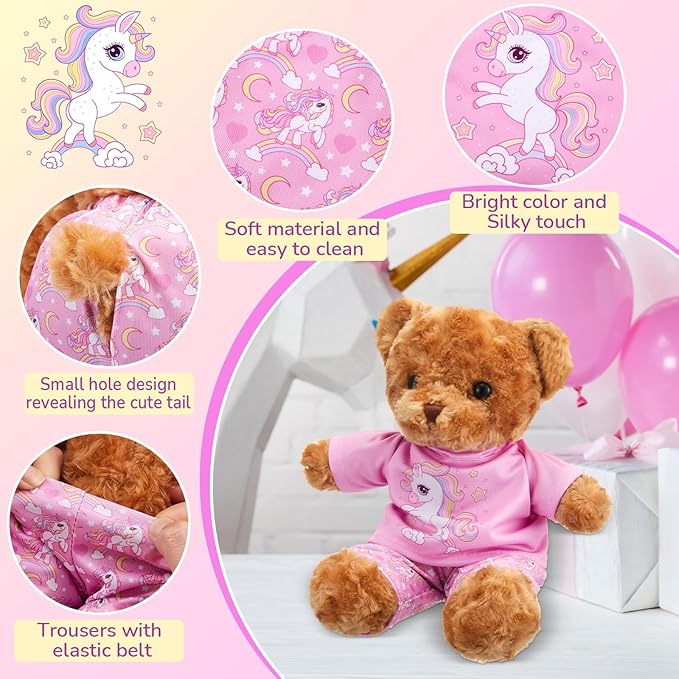 2 Pcs Bear Clothes Outfit Fit Most 12-16 Inch Stuffed Clothing Cute Plush Doll Clothes Plushy Bear Pajamas for Stuffed Make Your Own Plush Bears(Unicorn Style,Pink)