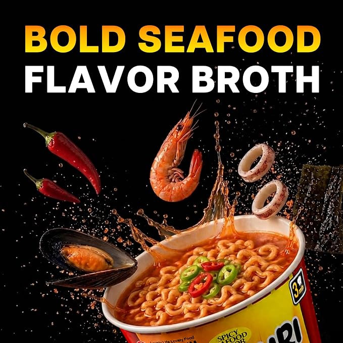 Nongshim Ramen Noodles, Gourmet Instant Ramen cup, Premium Microwavable Noodle Soup, Neoguri Spicy Seafood, 2.64 Ounce (Pack of 6)