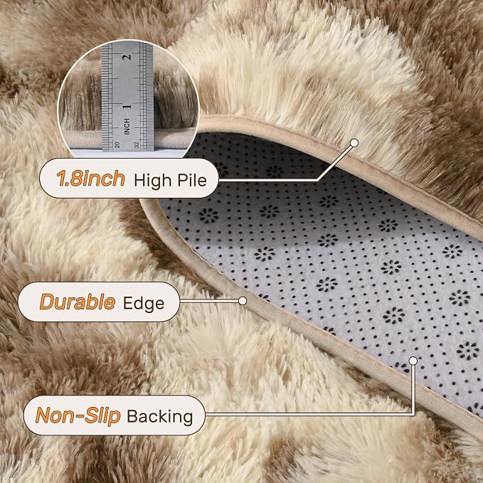 5x7 Area Rugs for Living Room, Khaki Plush Fluffy Shaggy Bedroom Rugs Non-Slip, Ultra Soft Carpet for Nursery Kids PlayRoom Dorm Office Indoor