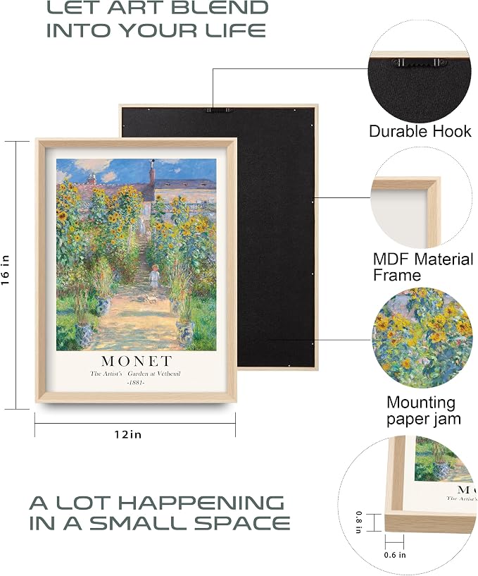 HesenDot Framed Wall Art, Claude Monet Landscape Canvas Prints Set | 12x16IN 3 Piece Set,High Framed Design Canvas Prints,Vintage Impressionism Artwork,Wall Decor for Living Room Bedroom Office