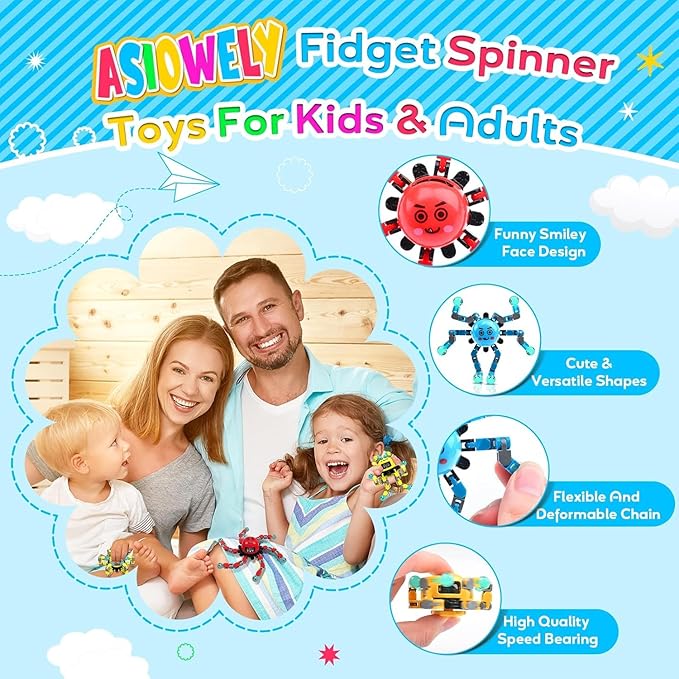 Transformable Fidget Spinner Toys for Kids and Adults,4 PCS Finger Sensory Toy for Teens with Autism ADHD Anxiety Relief,Birthdays Gifts Party Favors for Boys Girl Travel Stocking Stuffers