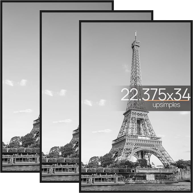 upsimples 22.375 x 34 Poster Frame, Easy Slide-In Assembly, Black, 3 Pack | Gallery Wall 22.375x34 Picture Frames Set for Family, Wedding, Christmas, Easy to Change Photos