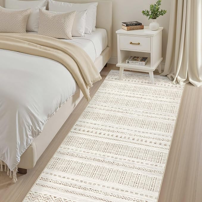 cotiled Washable 3x8 Runner Rugs: Washable Boho Rugs with Non Slip Backing Large Soft Indoor Stain Resistant Carpet for Living Room Bedroom Farmhouse Dining Room Lightweight Home Decor Brown/Cream