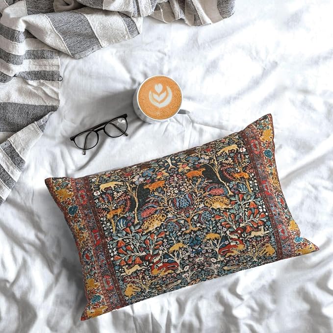 Antique Persian Carpet Print Pillow Covers Decorative Lumbar Throw Pillowcase 12x20 Inch Couch Cushion Cover for Home Decor Living Room Bedroom College Dorm Bed Car Sofa