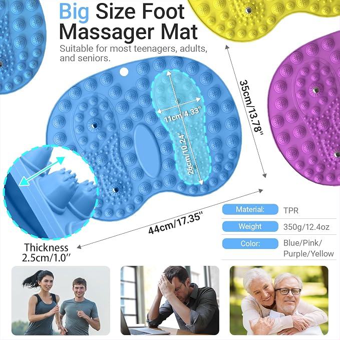 Foot Massage Mat and Foot File Set, Reflexology Mat with Magnetic Therapy for Feet Pain, Fatigue and Stress Relief, 2-Type Stainless Foot File Callus Remover(Blue+Black)