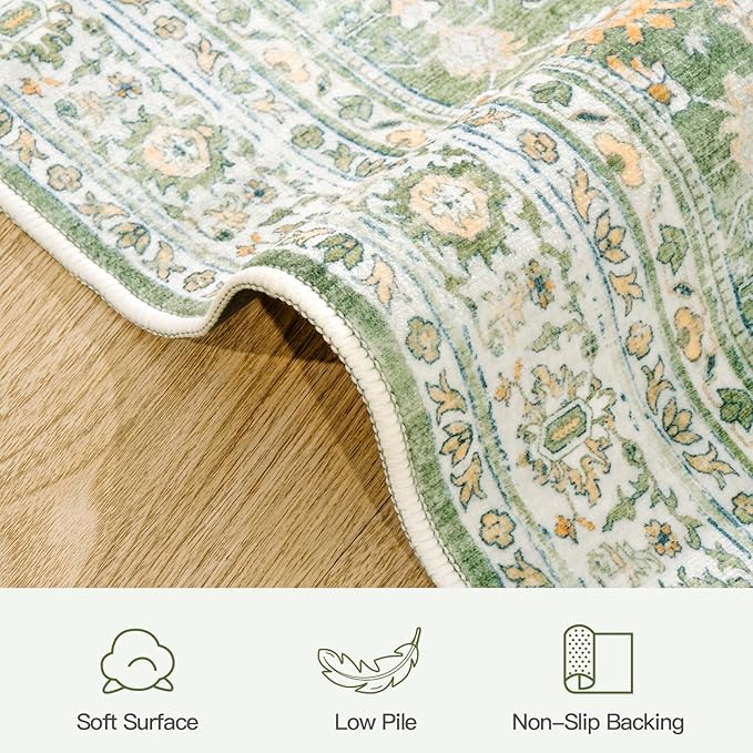 6x9 Area Rugs for Living Room, Washable Large Carpet, Light Green | Soft Rug for Bedroom, Dining Room, Home Office, Indoor, Nursery, Stain Resistant, Non-Slip, Low Pile,Vintage Distressed Rug