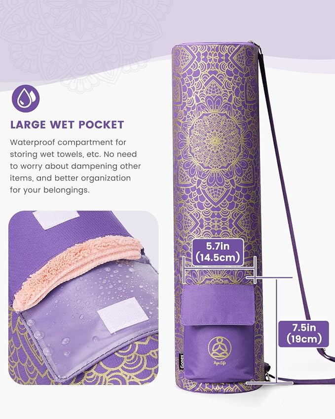 Gonex Yoga Mat Bag, Yoga Mat Carrier Full-Zip Exercise Yoga Mat Carry Bag for Women Men with 2 Multi-Functional Storage Cargo Pockets Extra Wide Adjustable Shoulder Strap
