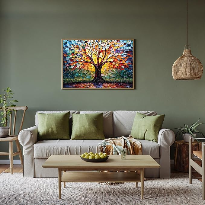 Puzzles for Adults 500 Pieces, Stained Glass Jigsaw Puzzles - Tree of Life, Impossible Tree Puzzle, Finished Size 20.47 * 14.96”, with 1:1 Poster, Letter on The Back