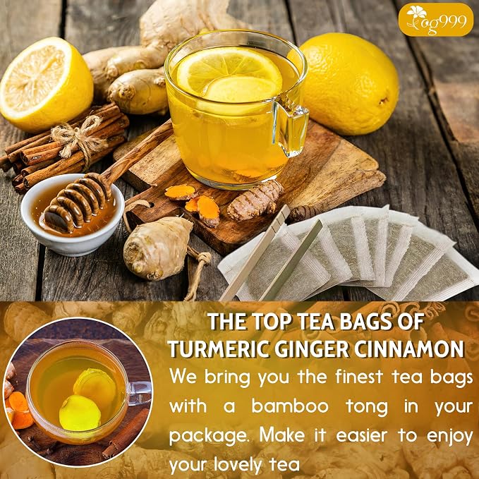 TOG999, 30 Bags Premium Turmeric Ginger Cinnamon Tea. Upgraded Version. Improve Digestion, Support Brain, Weight, Skin and Sleep. Eco-Conscious Tea Bags. No Sugar, No Caffeine, No Gluten, Vegan.