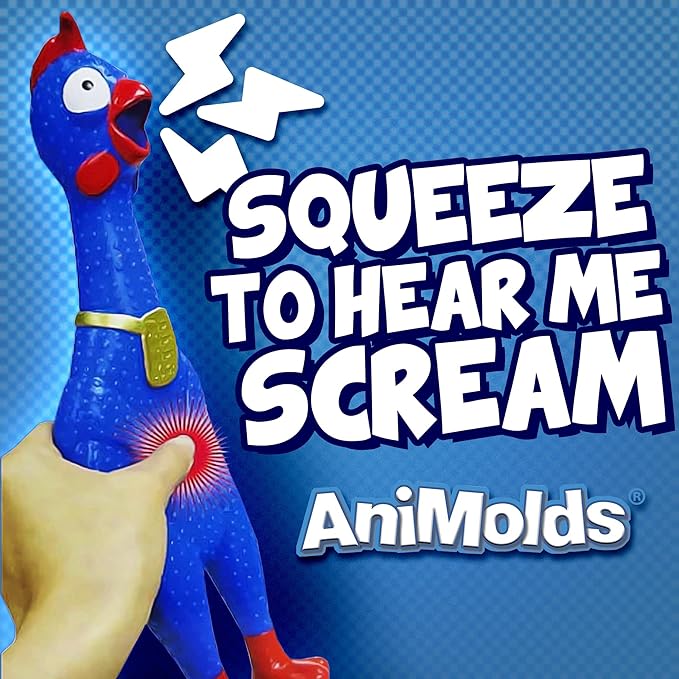 Animolds Squeeze Me Rubber Chicken Toy | Screaming Squeaky Chicken for Kids & Dogs | Novelty Prank Gag Gift (1 Pack Solid)