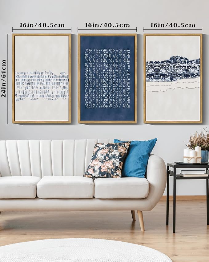 Drsoum Blue Abstract Boho Framed Wall Art Minimalist Mid-Century Modern Wall Decor Geometric Artwork Kitchen Dining Room 11x14in Natural Framed